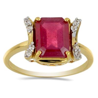 BUY 14K GOLD GLASS FILLED RUBY GEMSTONE WHITE DIAMOND CLASSIC RING